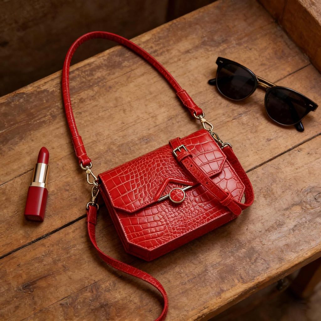 Genuine Leather Retro Vintage Look Shoulder Bag Women Underarm Bag With Crocodile Print Gifts For Women