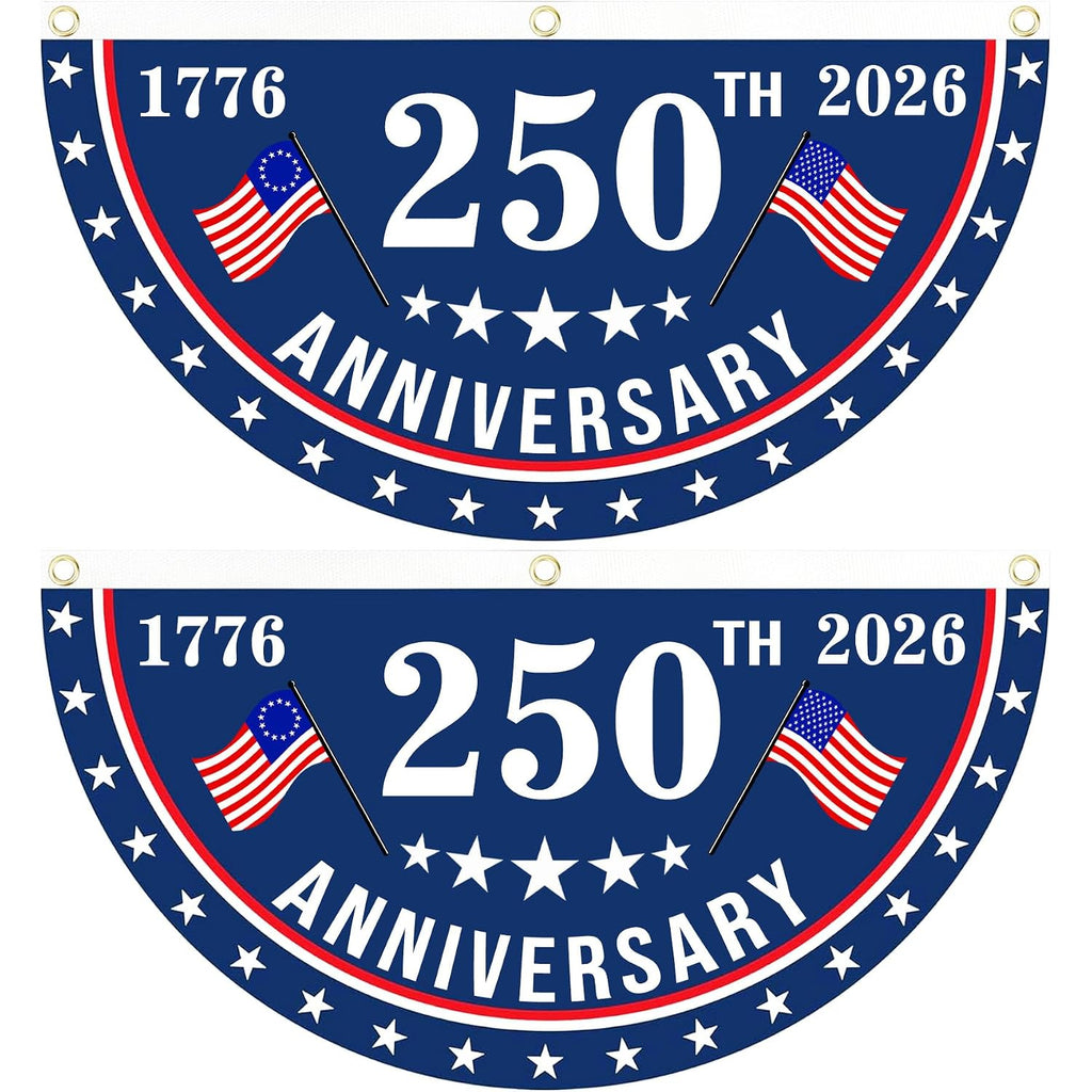 2Pcs Usa Anniversary 250Th Flag, 1.5X3 Ft Anniversary Fan Flags, Yard Signs Hanging Decor For Outdoor, Front Door, Porch, Welcome Backdrop With Brass Grommets (Style 1)