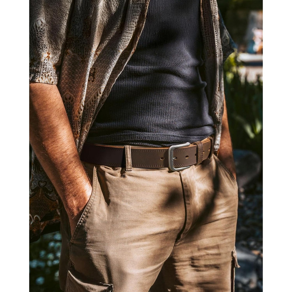 Chaoren Mens Belts Casual For Jeans - Full-Grain Leather, Durable Cowhide | Solid Buckle, Classic Style, Handmade, Daily Wear, Gift Box