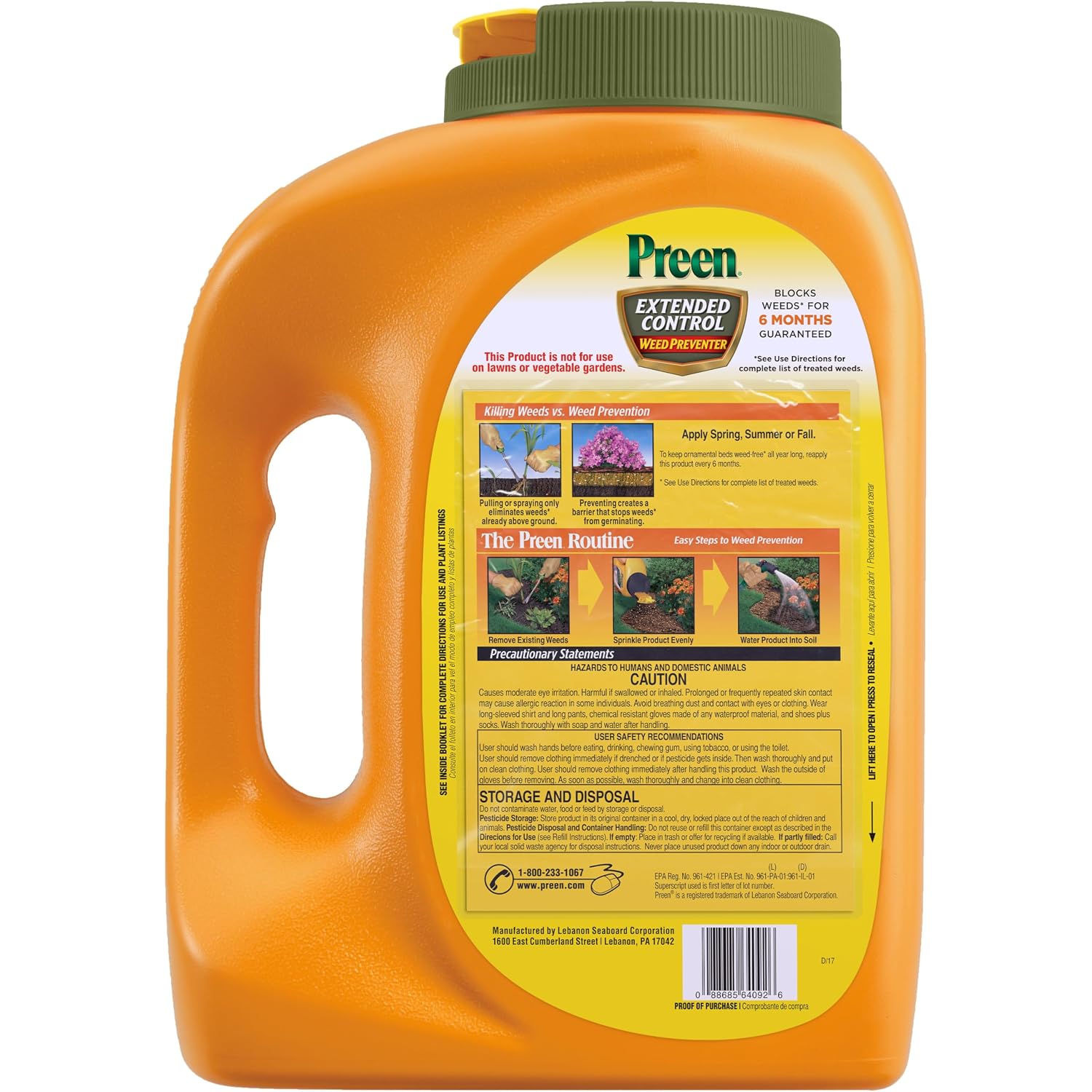 Preen Extended Control Weed Preventer - 4.93 Lb. Bottle - Covers 805 Sq. Ft. | Preemergent Herbicide For Garden Weed Control –Prevents Weeds Up To 6 Months – For Perennials And Shrubs