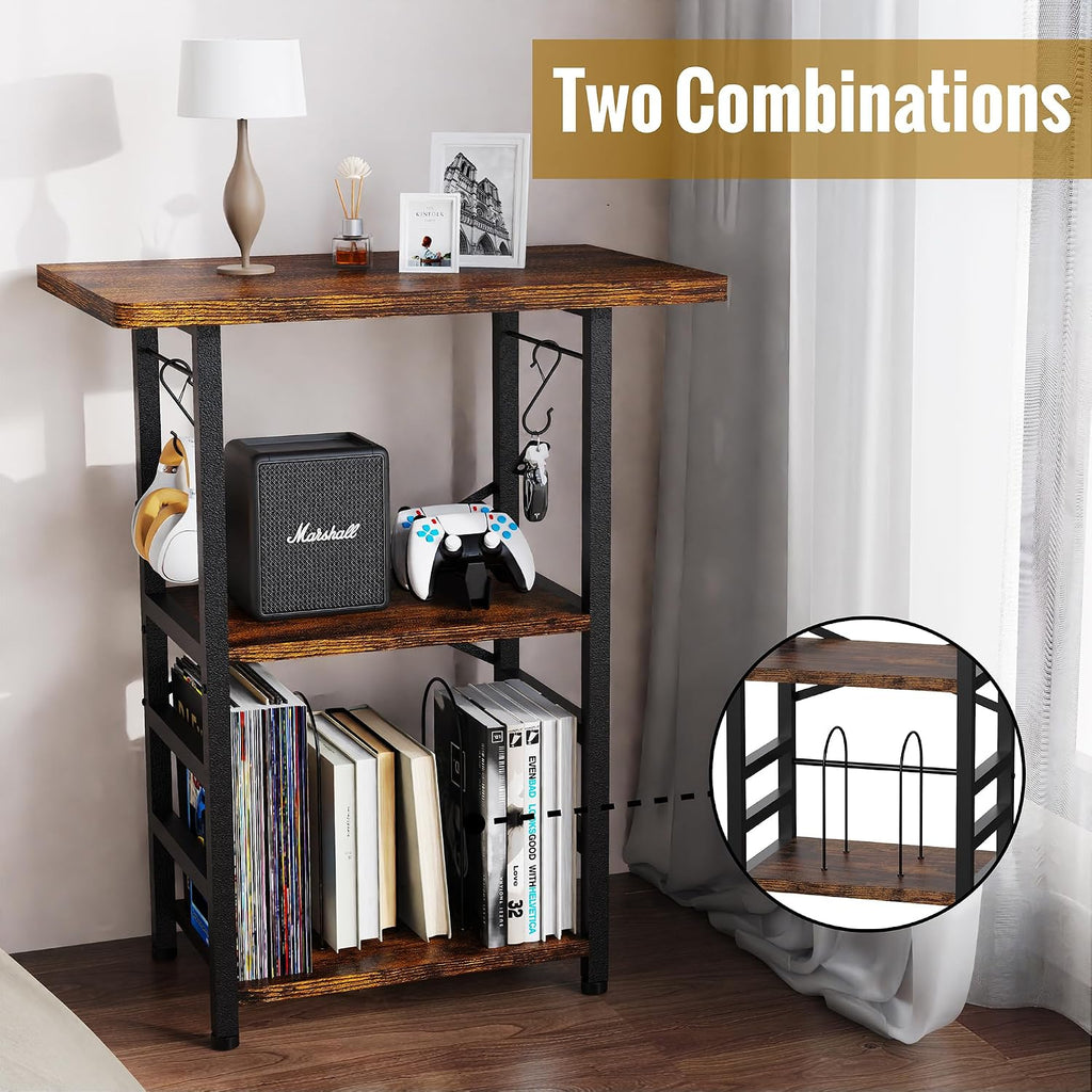 Record Player Stand With Extended Desktop,Large Record Player Table With Vinyl Storage,Tall Turntable Stand With Record Holder Vinyls Display Shelf For Music Room Studio, Rustic Brown