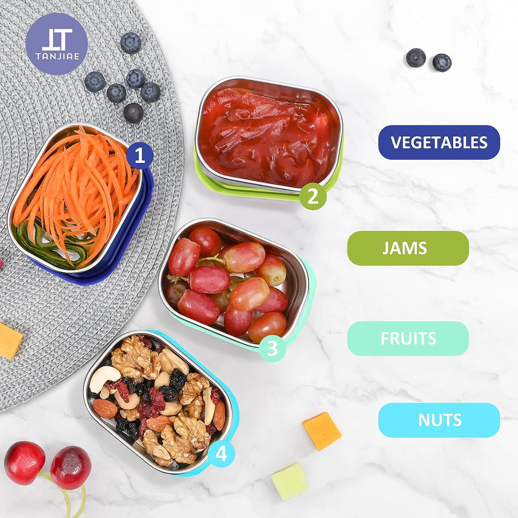 4Pack 8Oz Small (1 Cup) Stainless Steel Snack Containers For Kids | Reusable Easy Open Toddler Snack Containers With Silicone Lids | Stackable Toddler Lunch Box For Daycare, School And Travel