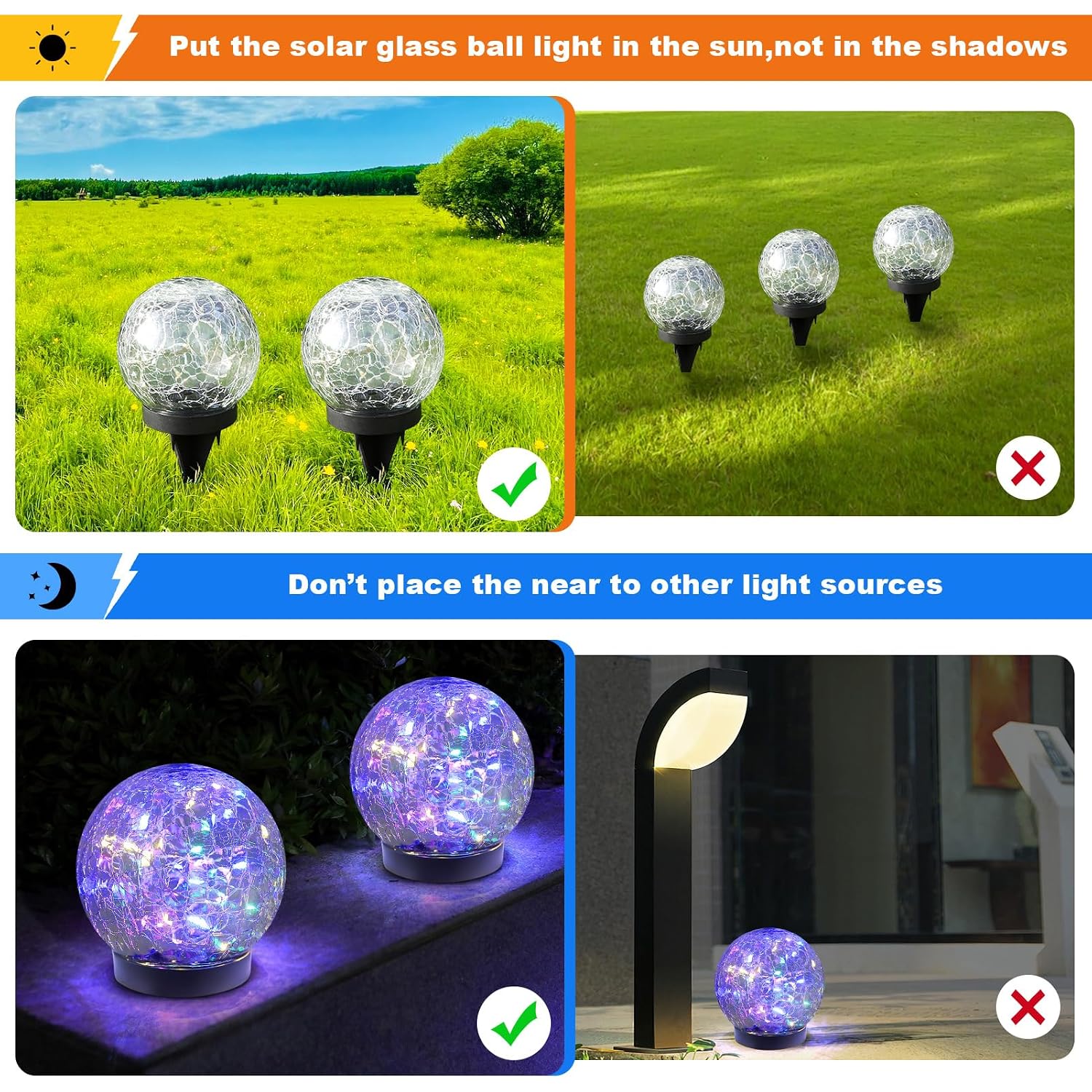 Solar Globe Lights Outdoor Waterproof-Solar Balls-Solar Garden Lights Orbs | Solar Globe Lights For Outside 6 Pack Cracked Glass Ball For Lawn Patio Yard Backyard Decorations