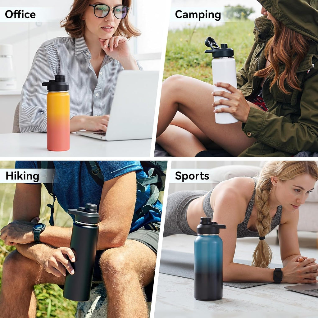 Fijinhom Insulated Water Bottle With Handle, 304 Stainless Steel Water Bottles With Wide Mouth, Double Wall Vacuum Sports Water Bottle, Bpa Free, Keep Cold And Hot, 24 Ounces, Black | With Handle