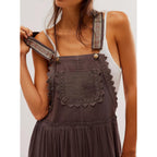 Women'S Casual Lace Embroidered Maxi Dress Adjustable Strap Pleated Tiered Swing Long Dress With Pockets