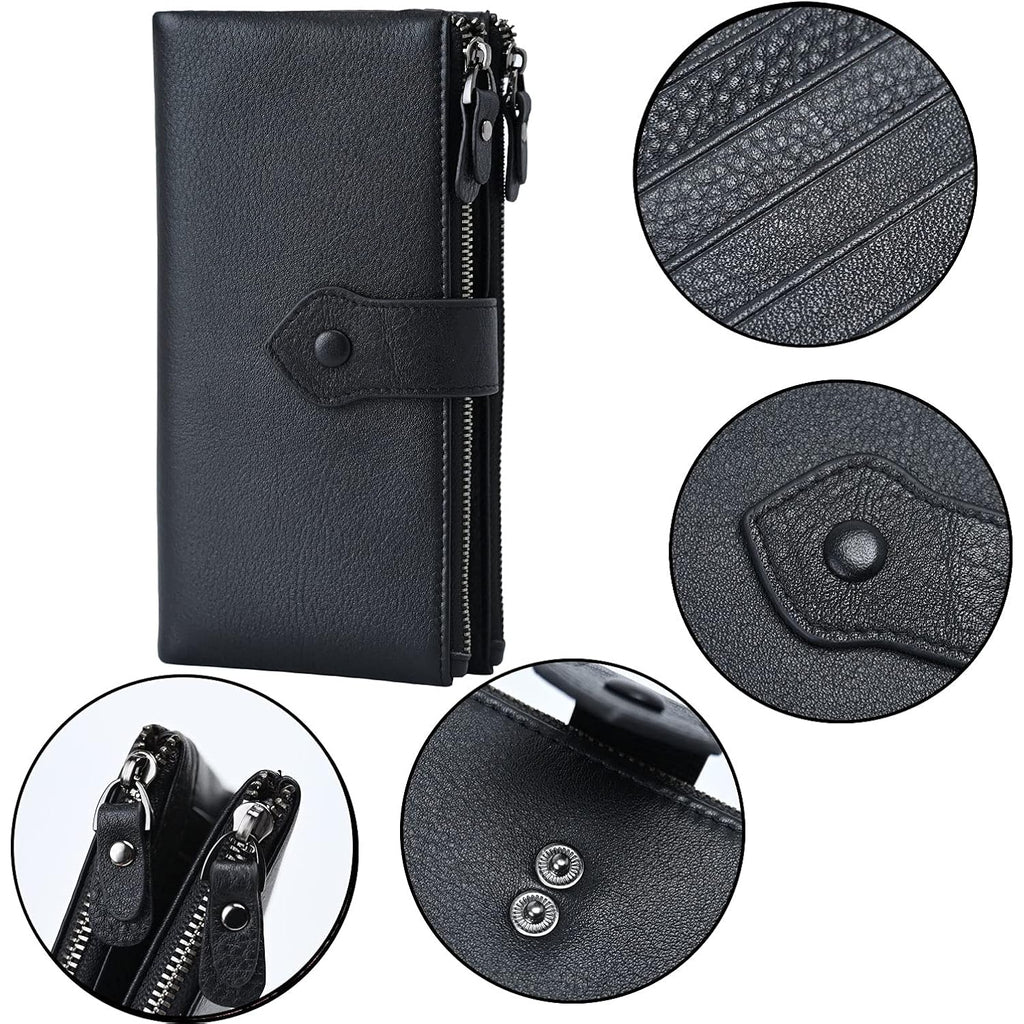 Bveyzi Women Soft Leather Rfid Blocking Bifold Slim Wallets Ladies Credit Card Holder Double Zipper Pocket | Soft