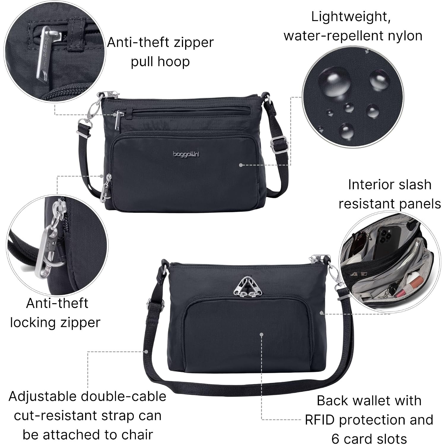 Baggallini Securtex Anti-Theft Keepsake Crossbody