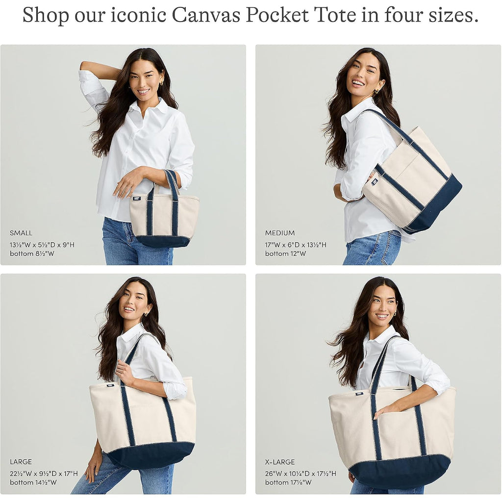 Lands' End Zip Top Long Handle Canvas Tote Bag