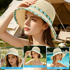 Sun Hats For Women Wide Brim Beach Hat Straw Boho Rainbow Beaded Summer Packable Foldable Bucket Hat For Travel