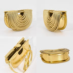 Half-Moon Clutch Purse For Women Wedding Woven Evening Shoulder Bag Top Handle Gold Party Prom Handbag