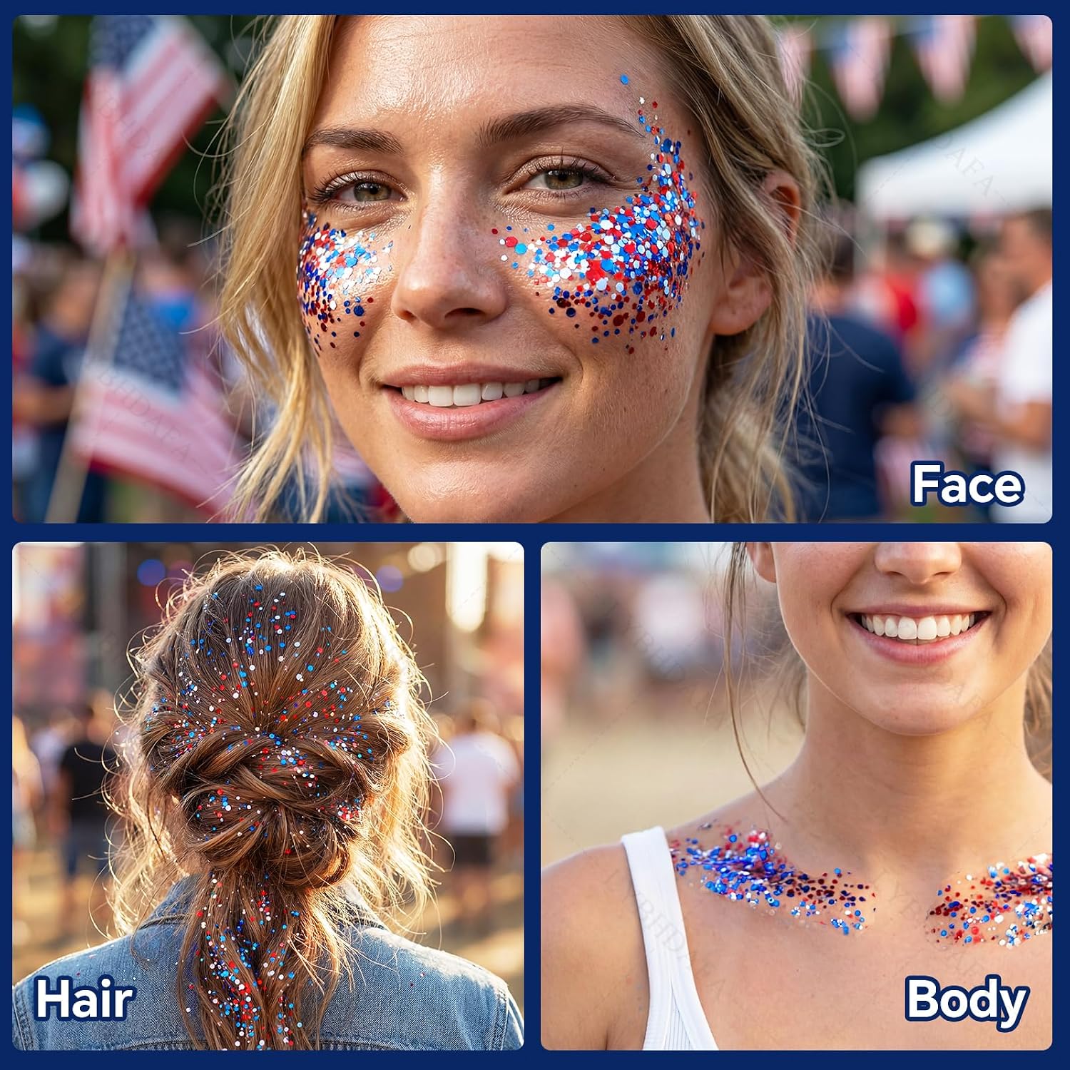 2Pcs 4Th Of July Glitter Stick | Patriotic Red White And Blue Glitter Stick For Face Body Hair, Fourth Of July Accessories & Outfits Women, Usa Flag Makeup For American 250 Anniversary & Memorial Day