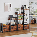Furologee 5 Tier Bookshelf With Drawer, Tall Narrow Bookcase With Shelves, Wood And Metal Bookshelves Storage Organizer, Industrial Display Standing Shelf Unit For Bedroom, Living Room, Rustic Brown