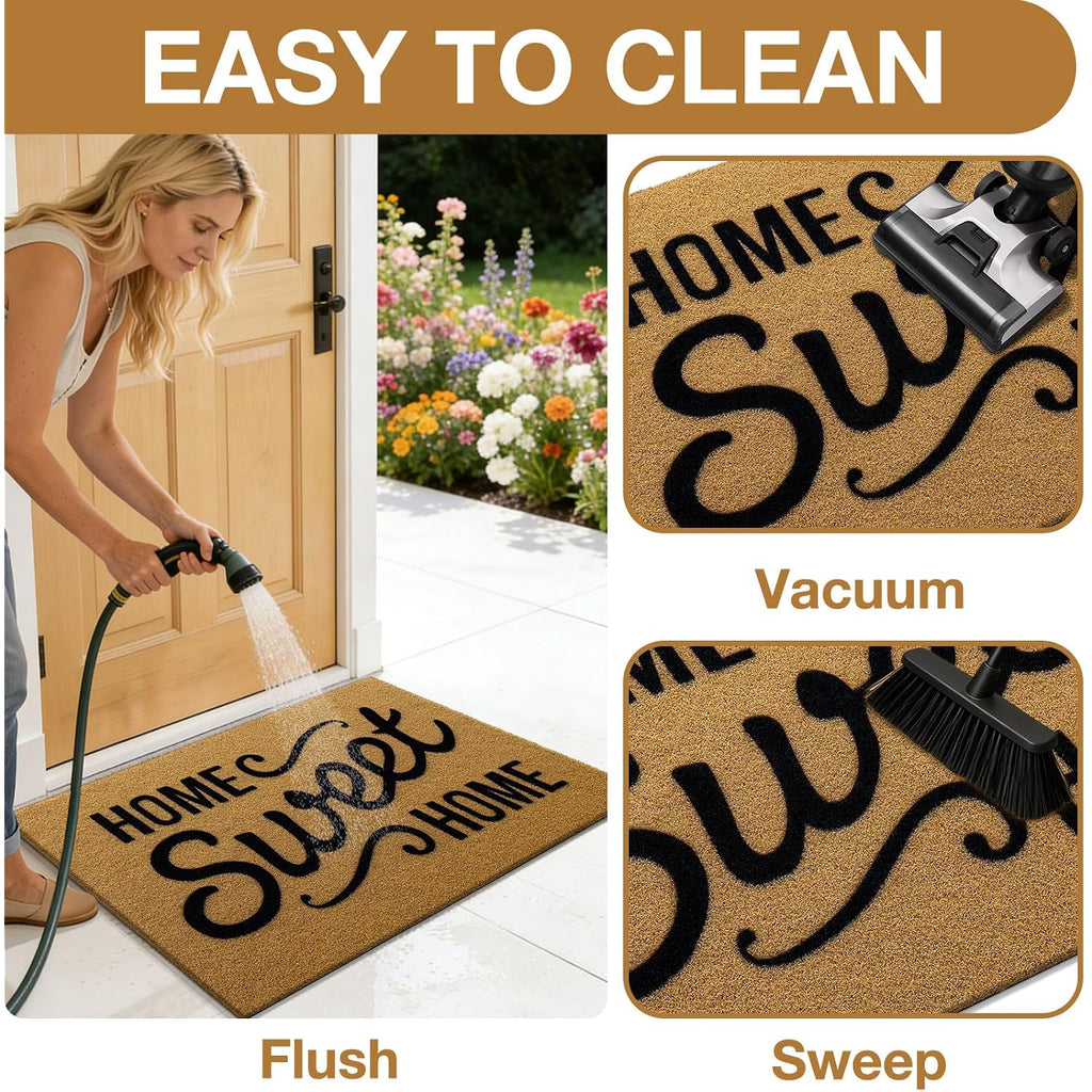 Olanly Front Door Mat, Low Profile Doormat, Stain And Fade Resistant, Easy To Clean, For Indoor And Outdoor Entrances, Patio Porch Or Entryway, Brown (30X17 Inch, Home Sweet Home)
