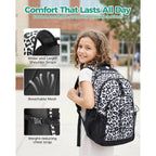 Snow Leopard Backpack For Teen Girls, Travel School Backpack For Girls Middle School Large Bookbag 18 Inch, Black