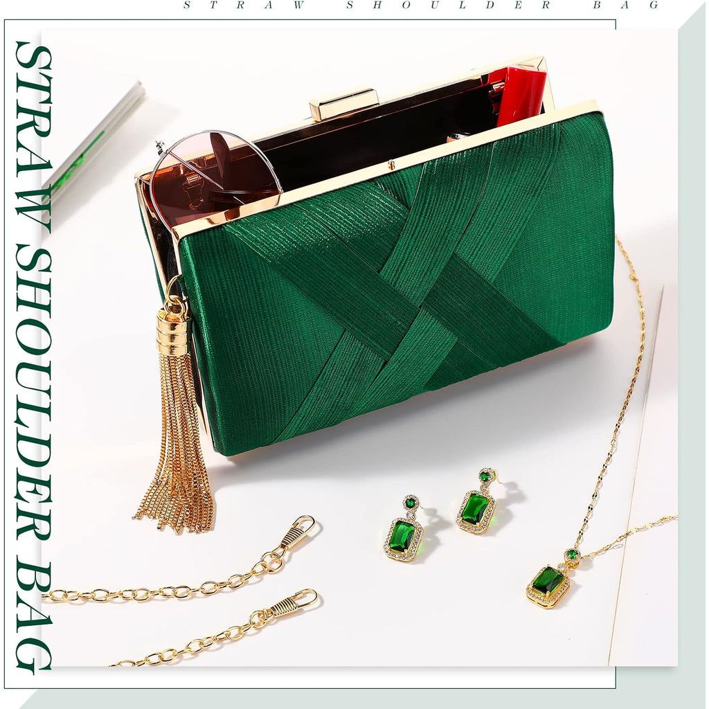 Jadive 3 Pcs Clutch Purses For Women Handbag Evening Purses Bag For Wedding Vintage Banquet Handbag Earrings Necklace Set