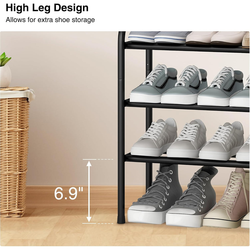 Expandable Shoe Rack, 3-Tier Metal Small Shoe Rack For Closet, Up To 16 Pairs Adjustable Shoes Racks Storage For Front Door Entrance, Free Standing Shoes Rack Organizer For Entryway, Black