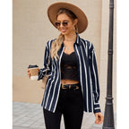Siliteelon Button Down Shirts For Women Striped Long Sleeve Oversized Boyfriend Blouses Collared Work Drop Shoulder Tops