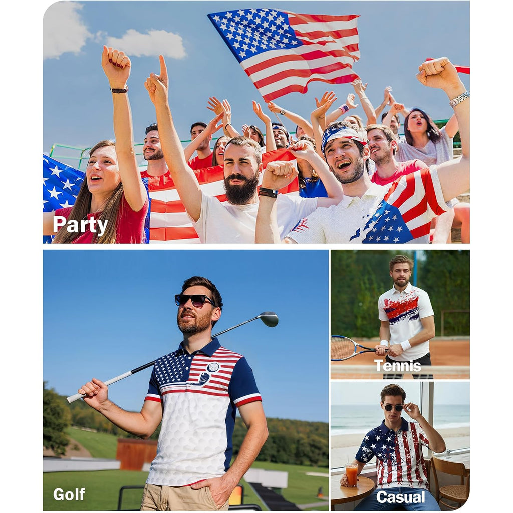 Mens American Falg Polo Shirts Short Sleeve Performance Patriotic Shirt Funny Golf Shirt