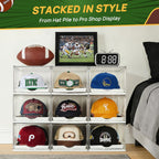 Vtopmart 2 Pack Clear Hat Organizer Drawer For Baseball Caps, Stackable Display Case With Magnetic Door, Each Holds 12 Hats