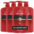 Old Spice Body Wash For Men, 24/7 Shower Fresh With Long Lasting Scent, Refreshing 3X Defense, Red Collection, Swagger With Cedarwood Scent, 33.4 Oz (Pack Of 4)