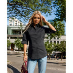 Womens 3/4 Sleeve Button Down Shirt Slim Fit Work Blouses Cotton Dress Shirts Office Tops