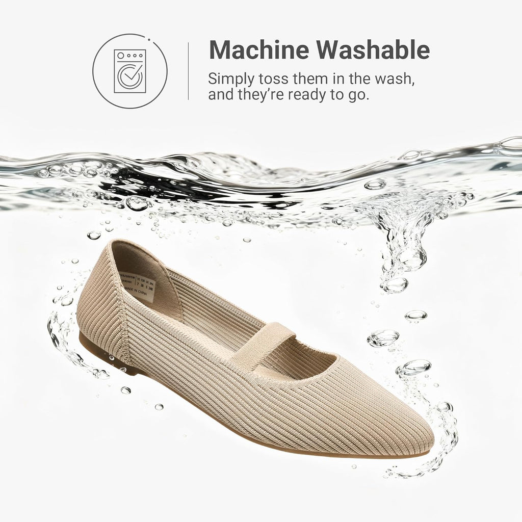 DREAM PAIRS Women's Knit Ballet Flats Pointed Toe Comfortable Dressy Flats for Work Office Shoes Mary Jane Flats