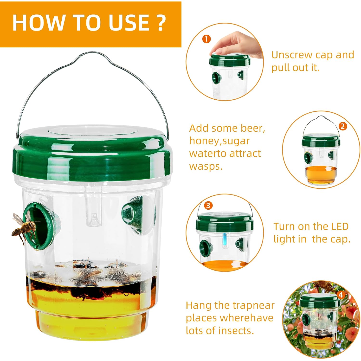 Wasp Traps Outdoor Hanging, Carpenter Bees, Yellow