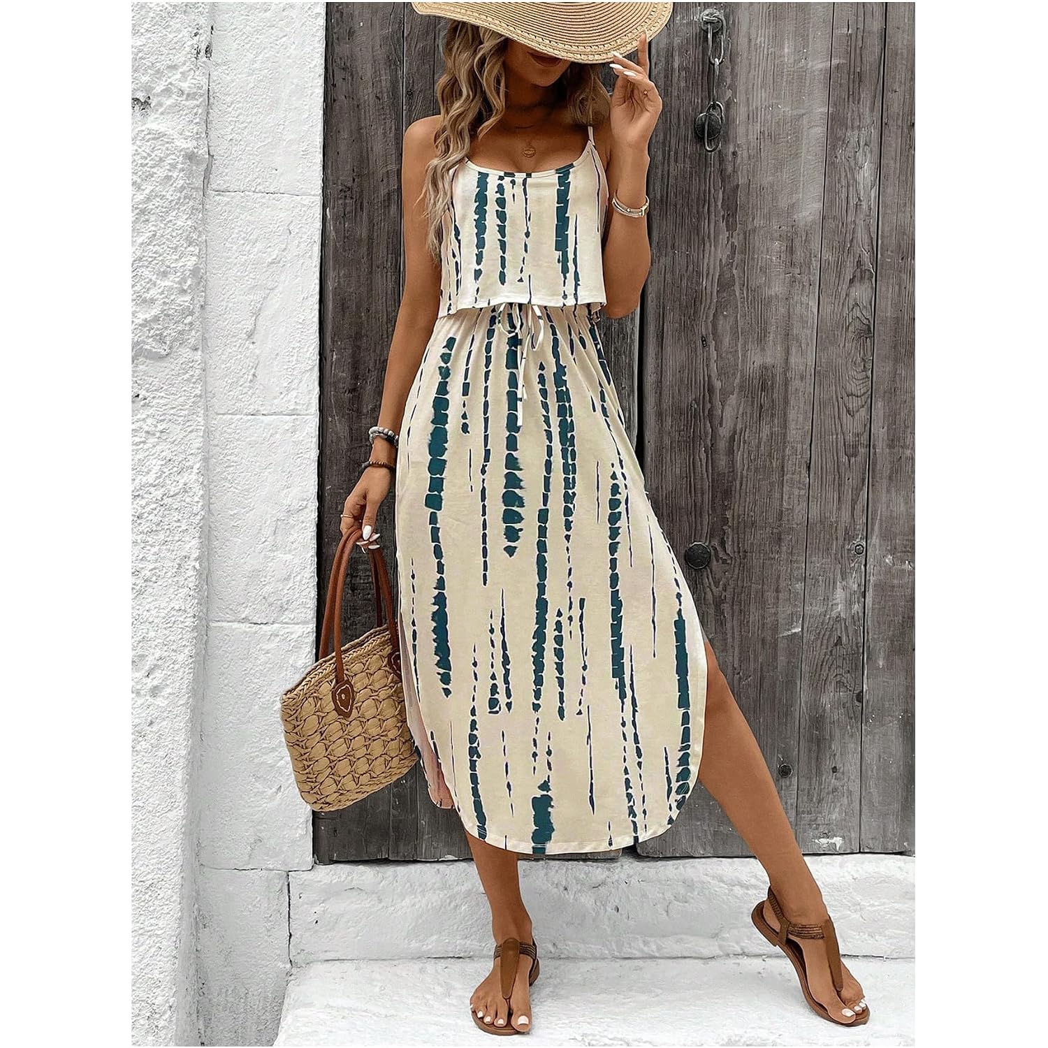 Roseseek Women'S Spaghetti Strap Tie Dye Cami Sun Dress Beach Midi Summer Dresses Resort Wear Vacation Outfits