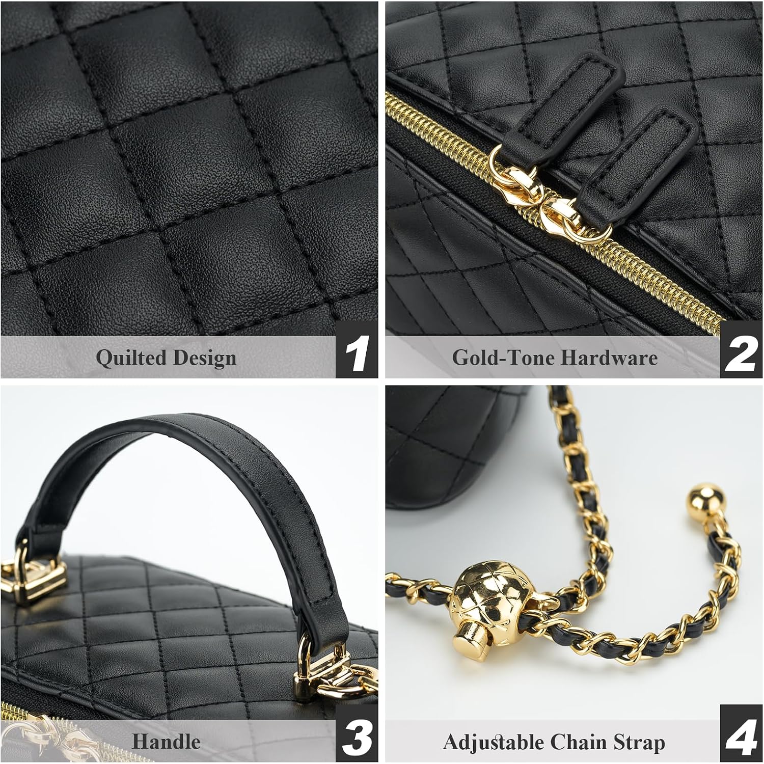 Mini Quilted Box Crossbody Bags For Women, Small Square Designer Clutch Purses With Adjustable Chain Strap