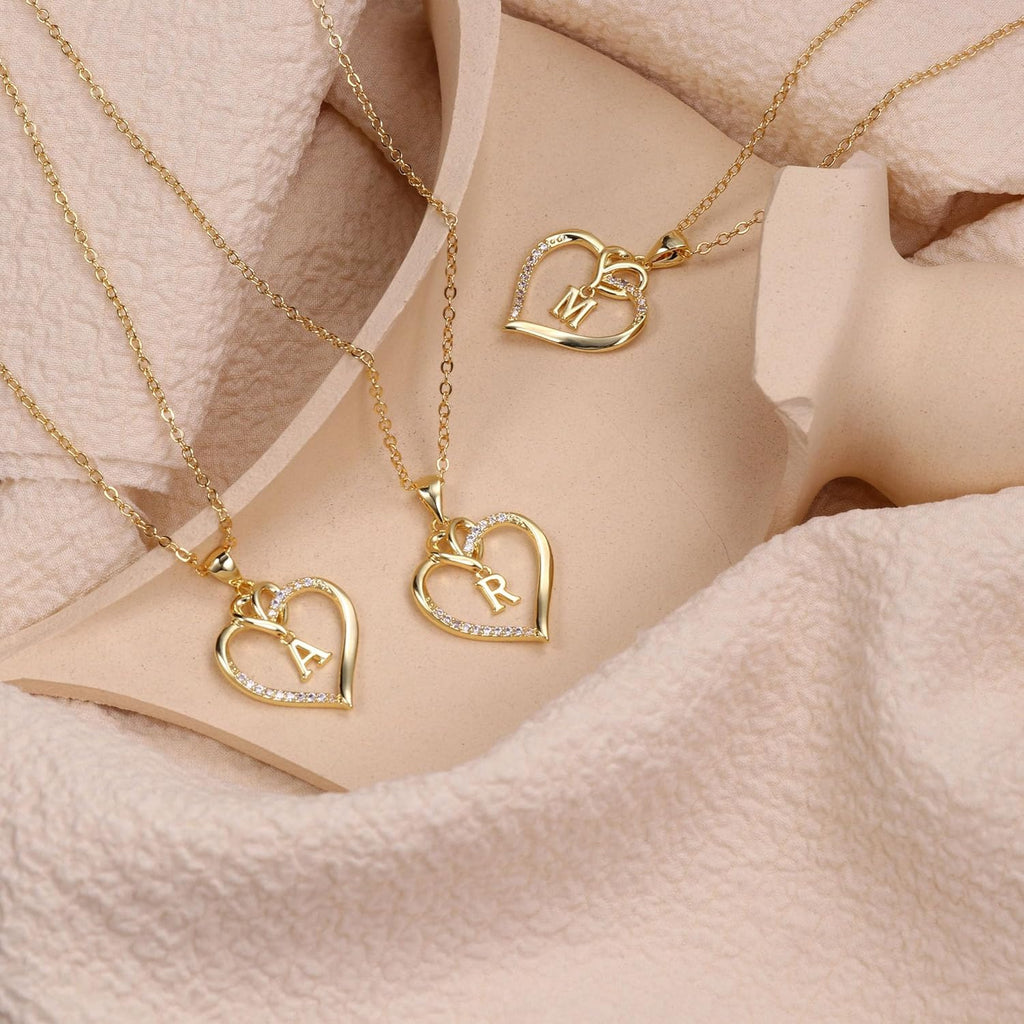 STORUP Mothers Day Gifts - Heart Initial Necklaces for Women Girls Gift, 14K-Gold-Plated Initial A-Z Heart Necklaces for Teen Girl Jewelry Birthday Mothers Day Gifts for Mom Wife Her