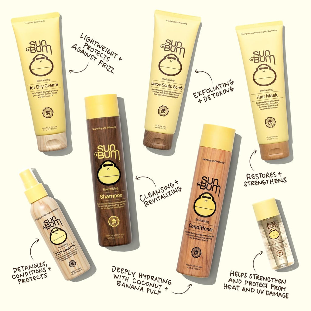 Sun Bum Revitalizing 3 in 1 Leave In Conditioner - Anti Frizz Detangler - Color Friendly with UV Protection - Enriched with Coconut Oil and Banana - 4 oz