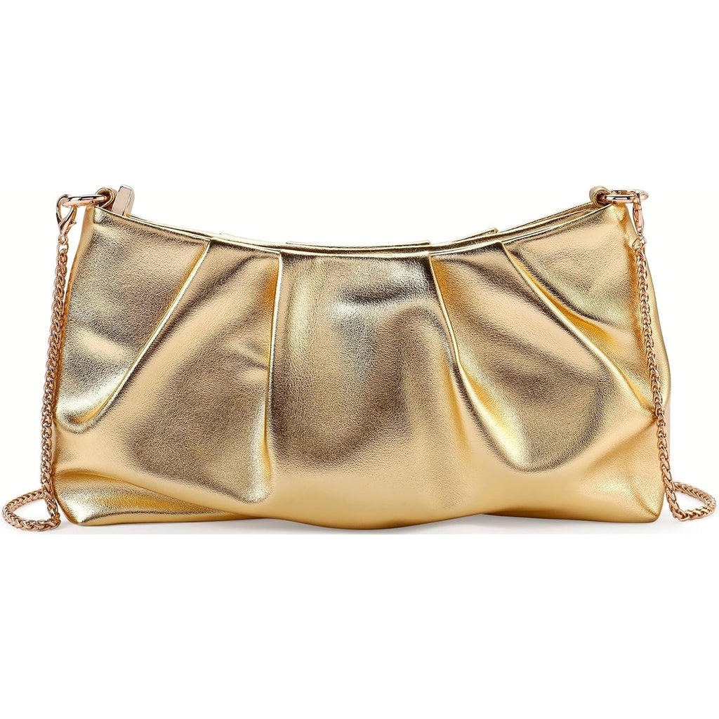 Women'S Clutch Purse, Pleated Evening Handbag, Shoulder Bag With Detachable Chain And Shoulder Strap