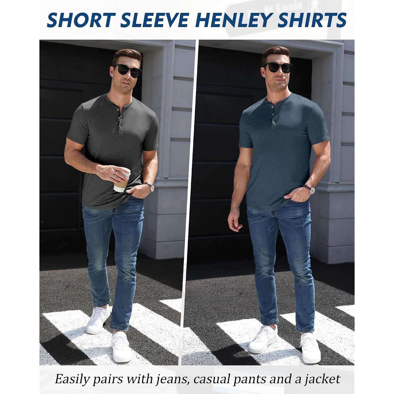 3 Pack Mens Henley Shirts Short Sleeve Casual Summer Basic Tees 3-Button Lightweight Stretch T Shirts