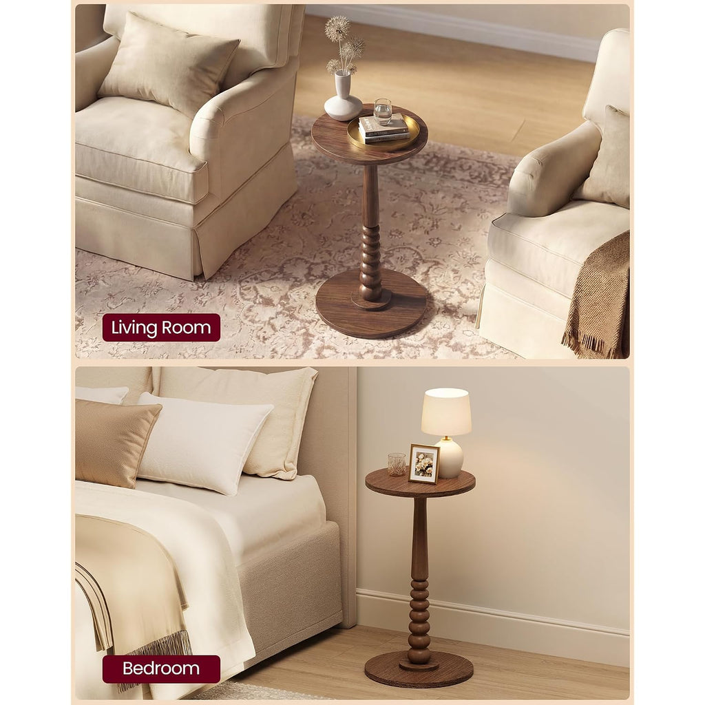 Vasagle Round Side Table, Small Drink End Table, Solid Wood Leg | Accent Nightstand, Mid-Century Modern, For Living Room Bedroom, Chestnut Walnut, Mariel Collection, Ulet293Kx01S