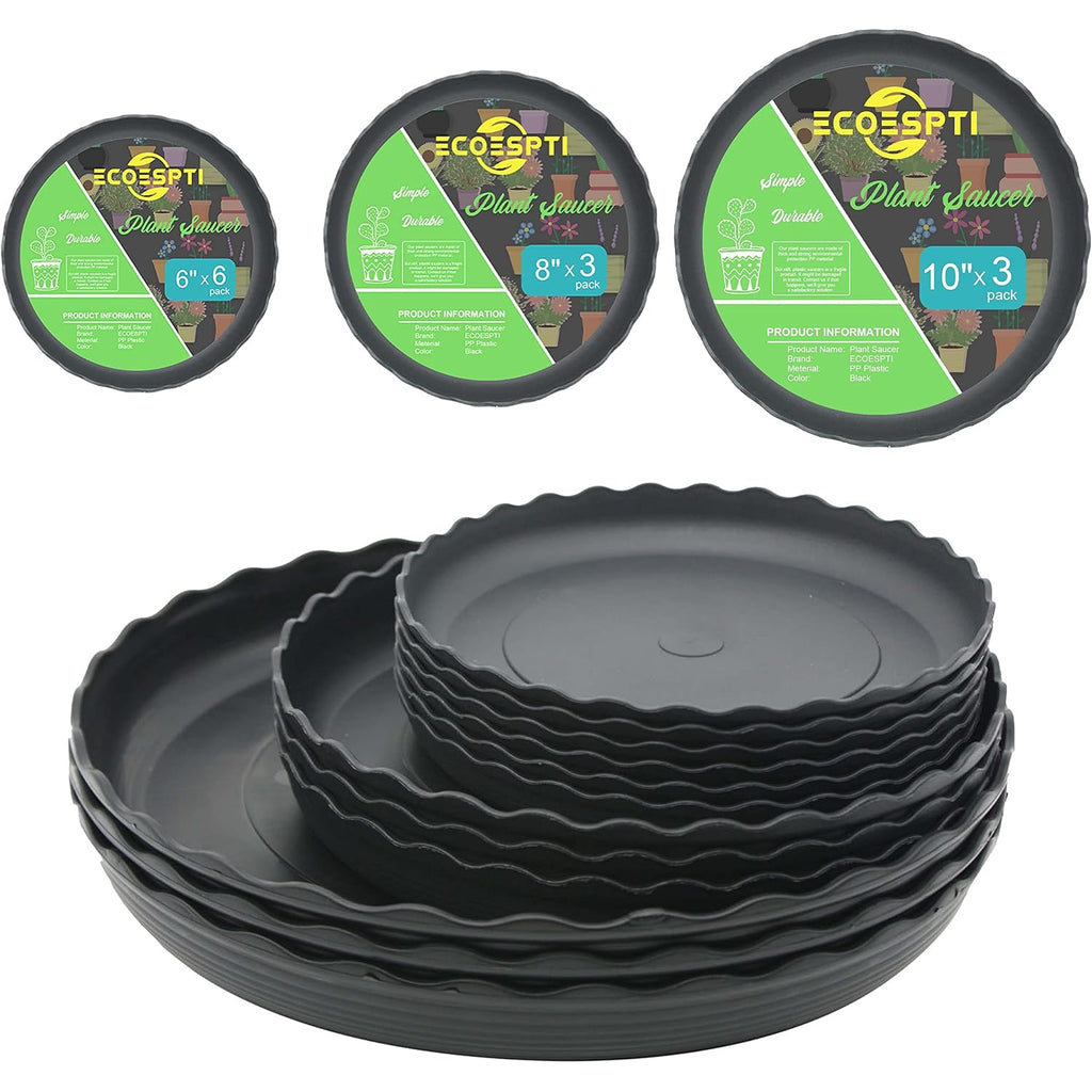 12Pcs Plant Saucer, 6 8 10 Inch Durable Plastic Plant Tray, Black Round Plant Pot Saucers, Drip Tray For Indoor And Outdoor Garden