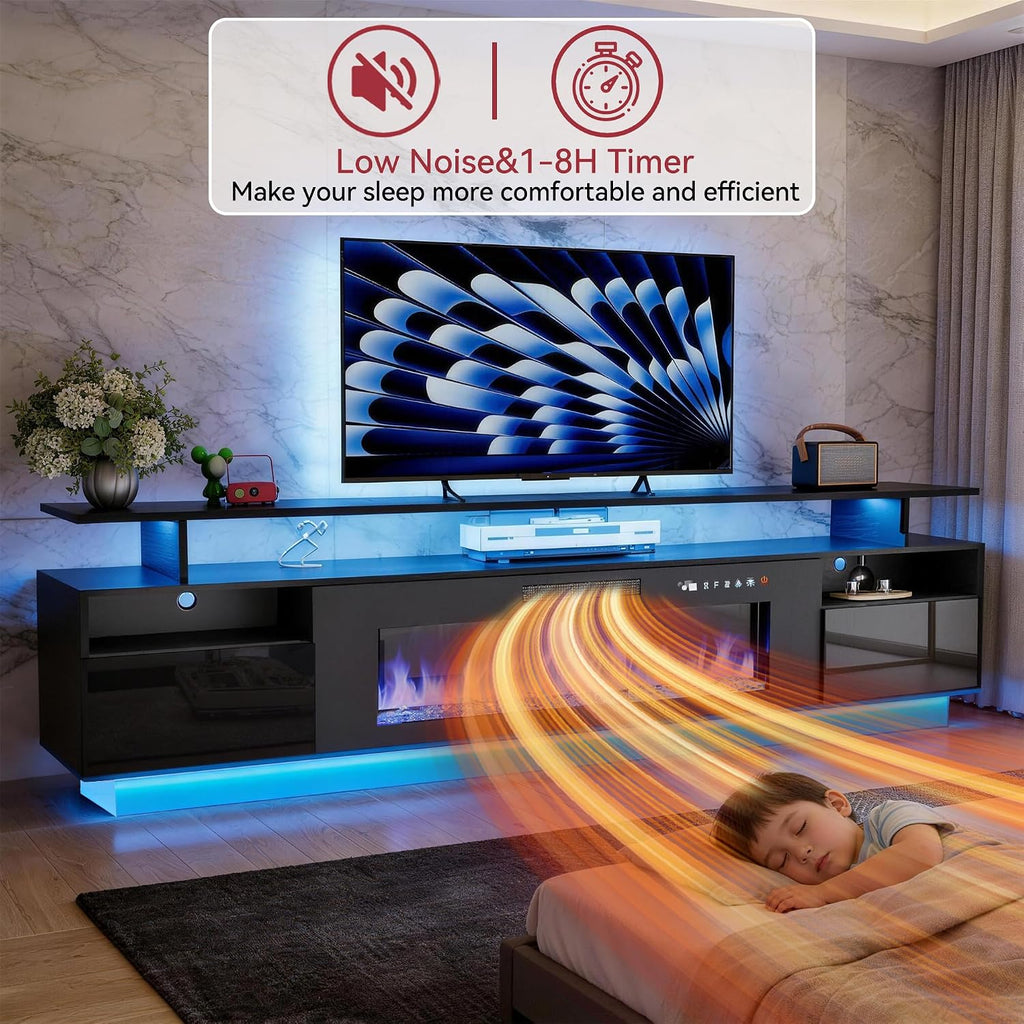 Fjtjbsi 70" Fireplace Tv Stand With 36" Electric Fireplace Entertainment Center With Charging Station And Led Light Console Table For Television Up To 80 Inch With Storage For Living Room