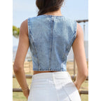 Elleven Womens Summer Cropped Denim Vest, V-Neck Crop Western Jean Vest Top For Women Country Trendy Outfits