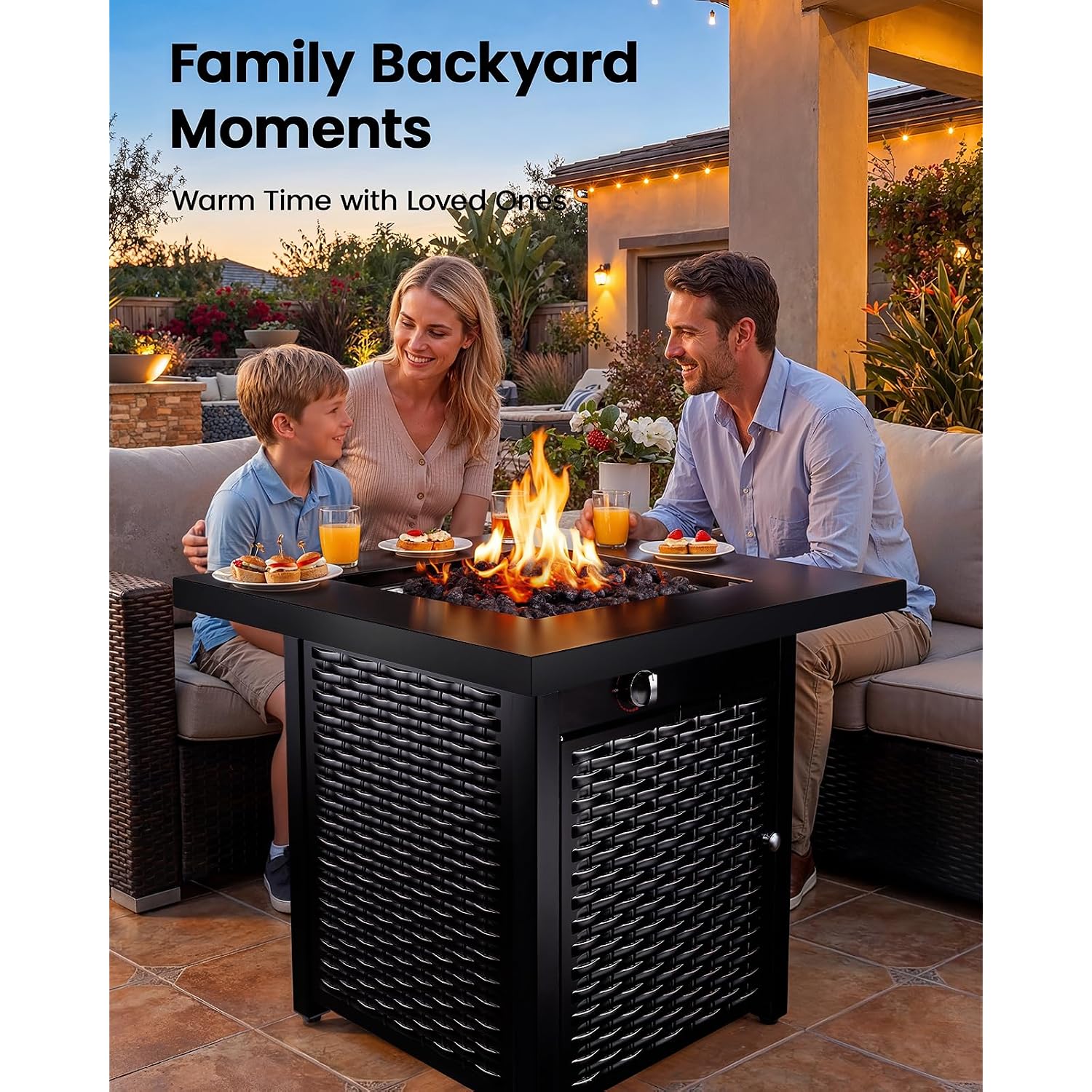 28 Inch Propane Fire Pit Csa-Listed Outdoor Fire Pit Table, 50,000 Btu Steel Gas Fire Pits With Lid And Lava Rock, Add Warmth And Ambience To Parties On Patio Deck Garden,Black,Cifpt3-N1