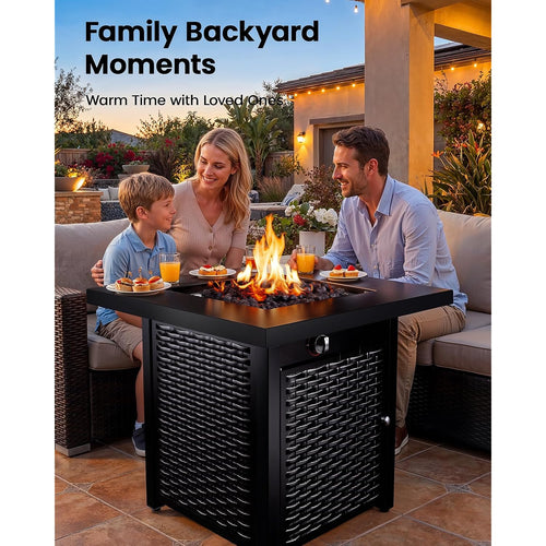 28 Inch Propane Fire Pit Csa-Listed Outdoor Fire Pit Table, 50,000 Btu Steel Gas Fire Pits With Lid And Lava Rock, Add Warmth And Ambience To Parties On Patio Deck Garden,Black,Cifpt3-N1