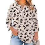 Lomon 3/4 Length Sleeve Womens Plus Size Tops V Neck Tunic Blouses Dressy Casual Oversized Basic Tees Loose Fit Shirts