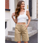 Bermuda Shorts for Women Long Knee Length Jean Shorts Denim Stretchy Cotton Jorts with Pockets Casual Relaxed Fit