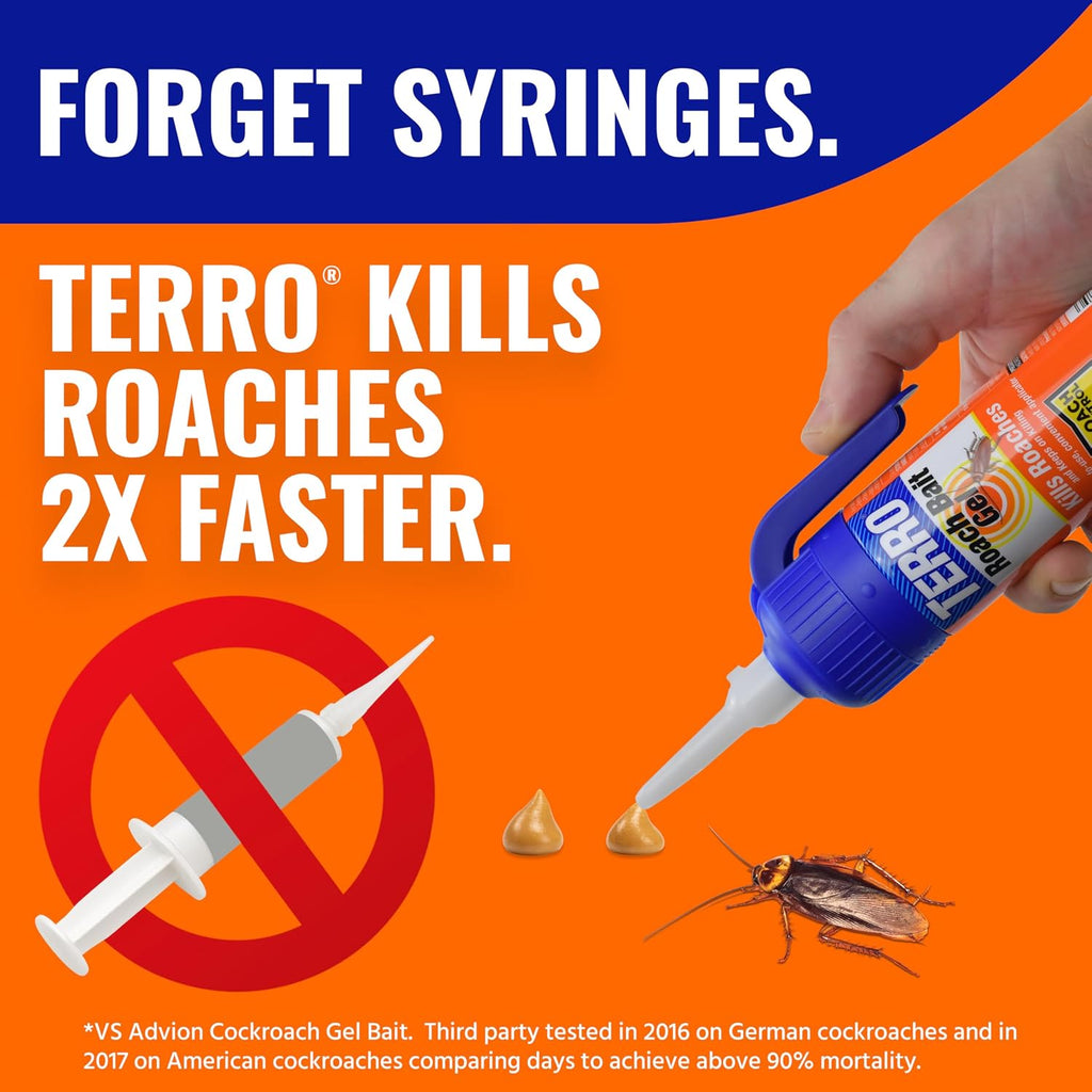 Terro Cockroach Gel Bait Killer, 3 Oz Bottle, Fast-Acting Roach Killer | Indoor Infestation Control For German, American & Oriental Roaches, Precision Applicator, Use In Kitchen, Bathroom, Basements