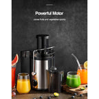 Qcen Juicer Machine, 500W Centrifugal Juicer Extractor With Wide Mouth 3” Feed Chute For Fruit Vegetable, Easy To Clean, Stainless Steel, Bpa-Free (Black)