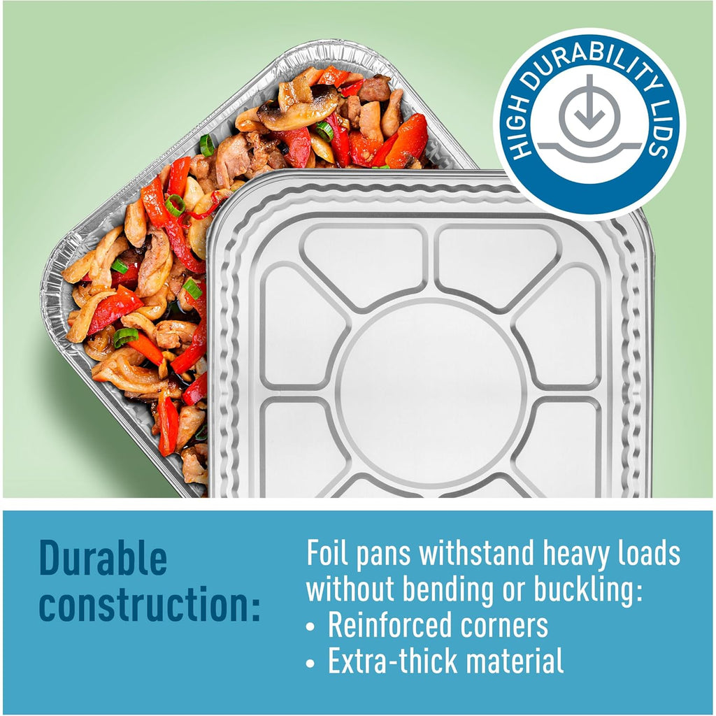 Diplastible Disposable Aluminum Pans With Lids, 9x13 (10pc) And 8x8 Square (10pc) Combo Set, Disposable Baking and Cake Pan (Pack of 20)