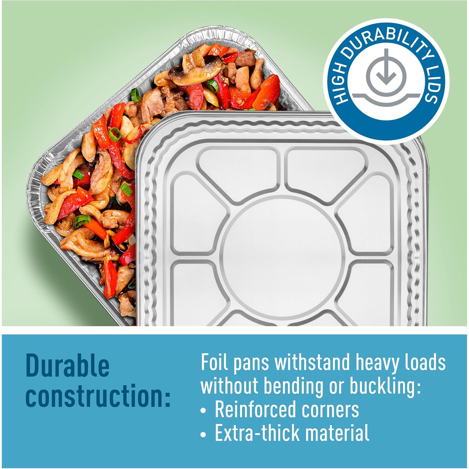 Diplastible Disposable Aluminum Pans With Lids, 9x13 (10pc) And 8x8 Square (10pc) Combo Set, Disposable Baking and Cake Pan (Pack of 20)