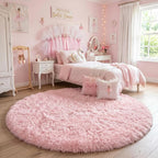 Amdrebio Light Pink Round Circle Rug 4Ft for Girls Bedroom, Fluffy Cute Area Rugs for Kids Room Decor Aesthetic, Small Shag Fur Carpet for Nursery Dorm Classroom Playroom Teen Toddler Baby Corner