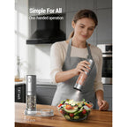 Thermomaven Upgraded Larger Capacity Electric Salt And Pepper Grinder Set, 110Ml Rechargeable Salt And Pepper Shaker With Led Light, Stainless Steel Automatic Pepper Mill With 6 Adjustable Coarseness