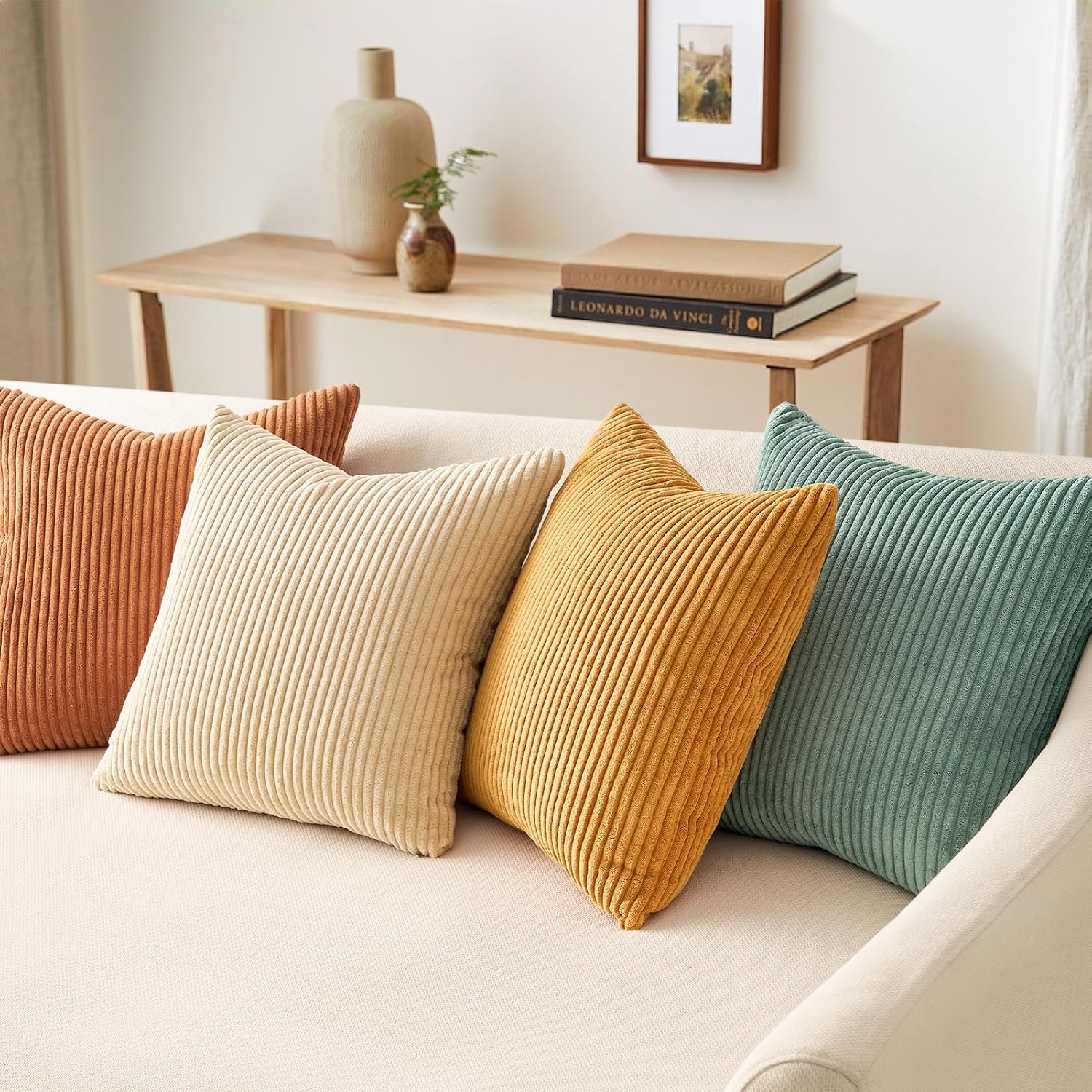 Topfinel Decorative Throw Pillow Covers Cushion Cases, Set Of 4 Soft Velvet Modern Double-Sided Designs, Mix And Match For Boho Farmhouse Fall Home Decor (18X18 Inch, Orange/Teal)