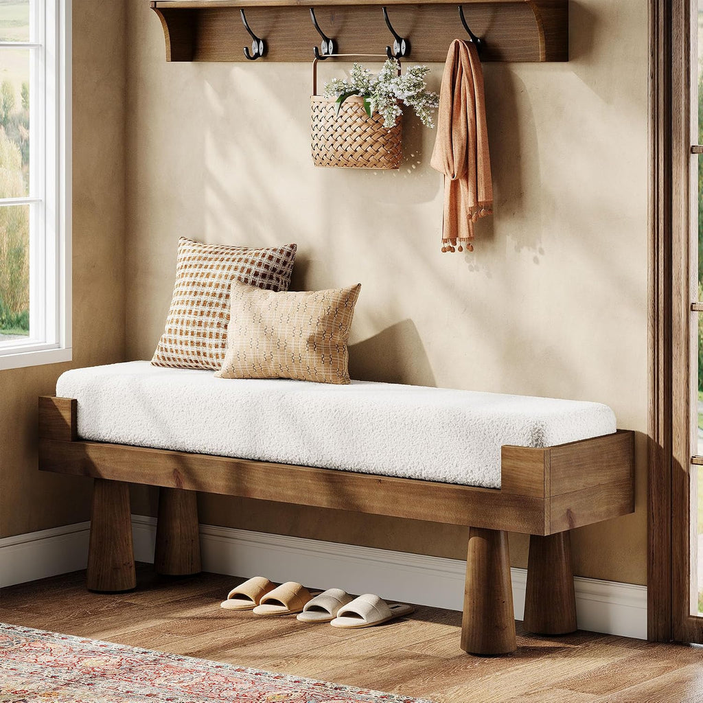 Tribesigns Upholstered Entryway Bench, Shoe Bench Padded Seat With Solid Wood Legs, Bedroom Benches End Of Bed Footstool For Living Room, Mudroom, Hallway, Rubberwood Legs