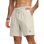 Jemldl Mens Cotton Linen Shorts 7 Inch Elastic Waist Drawstring Casual Vacation Summer Beach Golf Shorts With Pockets